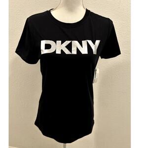 DKNY Womens Logo Short Sleeve Crewneck T-Shirt Black Size Medium Pulls on New